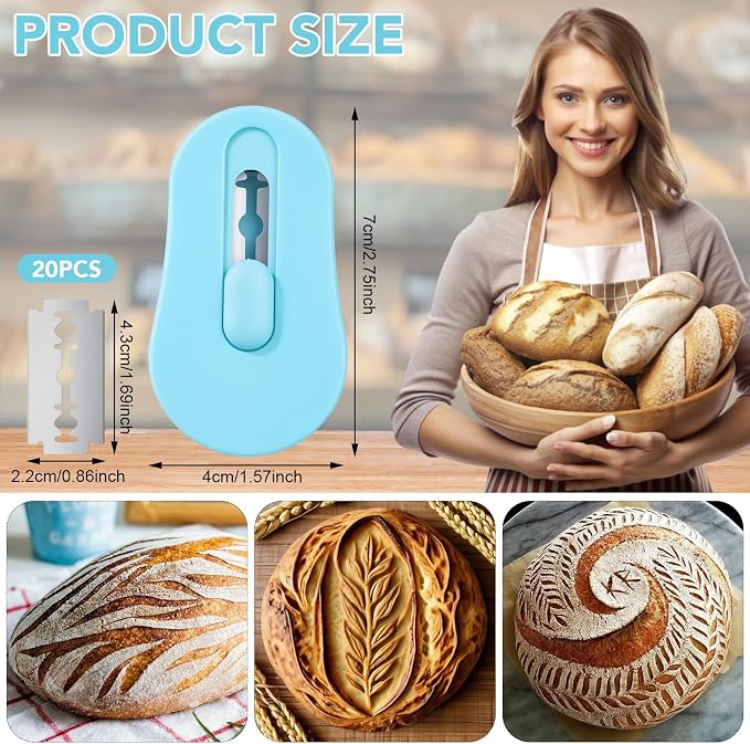SUMAJU Bread Lame with Extractable Blade - 20 Razor Blades,Dough Scoring Tool for Sourdough Breads baking & Bread Making Tools-Blue