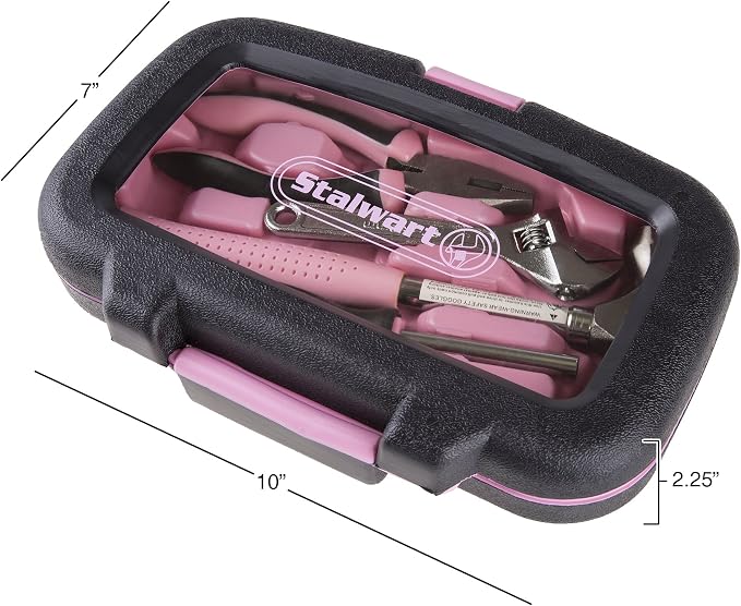 15-Piece Household Hand Tool Set with Carry Case – Tool Kit with Screwdrivers, Pliers, and Wrenches – Great for Home or Car by Stalwart (Pink)