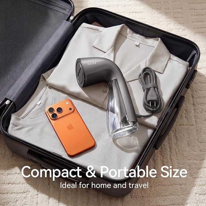 HiLIFE Steamer for Clothes, 1100W Clothes Steamer, Fast Wrinkle Removal with Large 300ml Tank, Ideal for All Fabrics, Easy to Use, Compact and Portable Travel Garment Steamer-Grey