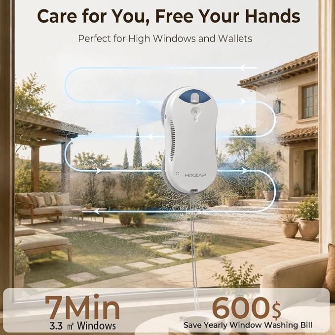 X6 Window Cleaning Robot for High Windows, Inside/Outside, 6400Pa Suction | Strong Suction, Dual-Spray, Edge Detect, Smart Navigation, Slim Round Shape, Automatic Window Cleaner Inside/Outside
