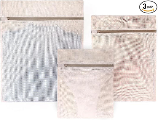 Muchfun Soft Cotton Mesh Laundry Bags for Delicates 1Large, 1Medium, 1Small
