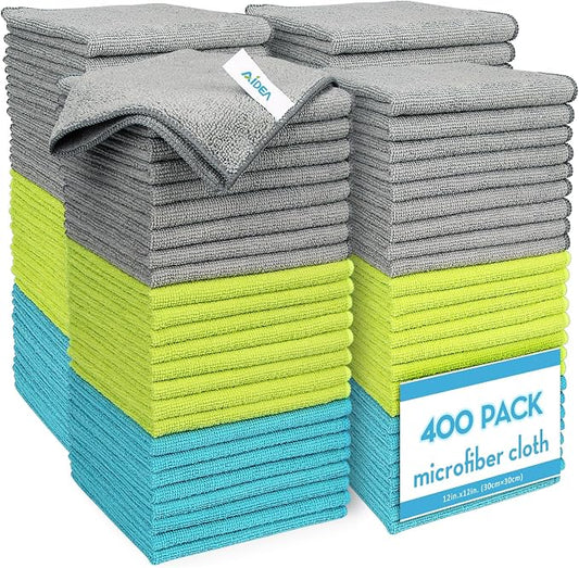 AIDEA Microfiber Cleaning Cloth-400PK, Microfiber Towels for Cars 12"x12" | Absorbent Cleaning Rags, Reusable Microfiber Towels Lint-Free, Dish Rags Streak-Free for Home /Kitchen Bulk Rags (Multicolor)