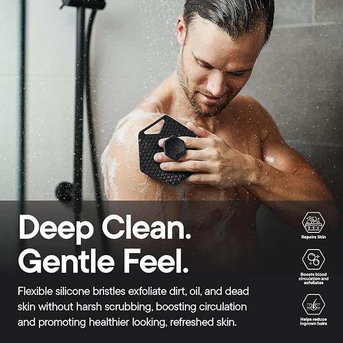 TOOLETRIES Silicone Body Scrubber 2.0, Loofah Alternative - Charcoal | Gentle exfoliating shower scrubber that's quick drying, hygienic and longer lasting than traditional loofahs.