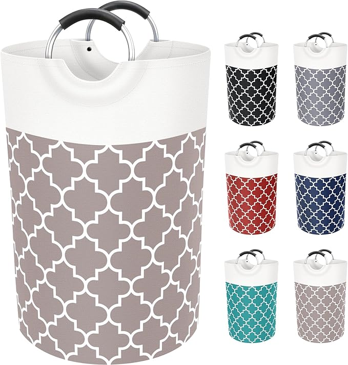 Large Laundry Basket, 75L Tall Collapsible Hamper with Handles, Khaki | Freestanding Laundry Hamper, Waterproof Dirty Clothes Storage Bag for College, Bathroom, Foldable Washing Bin for Travel