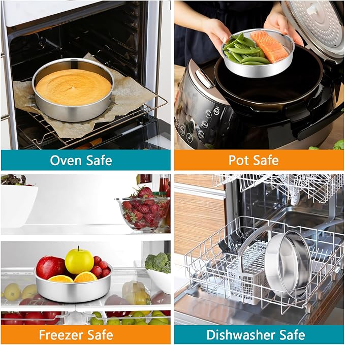 P&P CHEF 5 Inch Cake Pan Set of 4, Stainless Steel Baking Round Cake Pans Tins Bakeware for Birthday Wedding, Leak-proof & Easy Clean, Mirror Finish & Easy Releasing