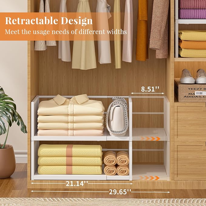 Expandable Closet Organizers and Storage, 2 Pack Stackable Closet Shelves | Metal Expandable Clothes Sweater Shelf Organizer for Closet