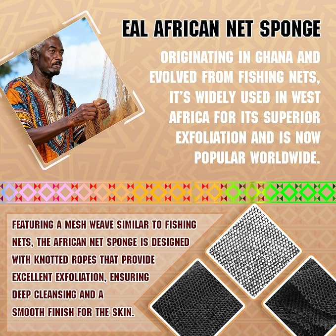 4PCS African Net Sponge - Exfoliating Bath Scrubber for Face/Body, Portable Travel Pack, Durable & Mild Exfoliation(Light Purple,Gray,Sky Blue,Black)