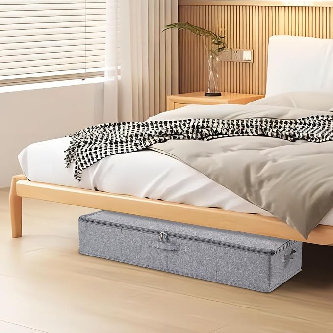 Under Bed Storage Container,Grey,31.5x15.7x5.9 Inch,2 Pack | Underbed Storage Organizers, Foldable Clothes Container,Clothes Bins with Lid and Handles for Blanket,Pillows,Shoes