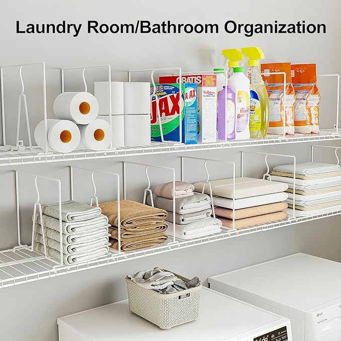 SortNStore Wire Shelf Dividers for Closet: 12-inch Tall 12-inch Deep 6 Pack Wire Rack Accessories - Adjustable Purse Organizer for Clothes Handbags - Metal Linen Closet Pantry Separators