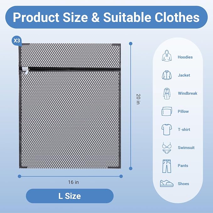 6Pcs Durable Honeycomb Mesh Laundry Bags for Delicates 16 x 20 Inches, Gray