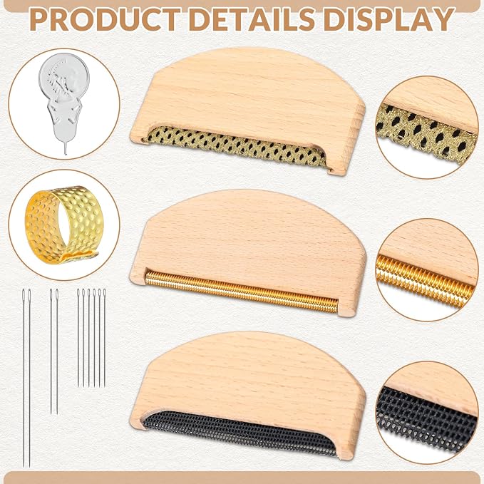 LemonRoad 3 Pcs Wooden Lint Comb 3 Styles Manual Portable Sweater Comb Manual Fabric Shaver with Sewing Needles Pill Remover Wooden Pilling Fuzz Remover Complete Garment Repair Kit for Clothing Care