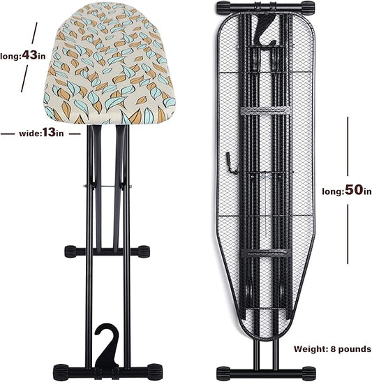 veiox Ironing Board with Heat Resistant Cover,Foldable Full Size Iron Board,Heavy Sturdy Legs,Height Adjustable,Wall Mount & Closet Hanger (13x43)