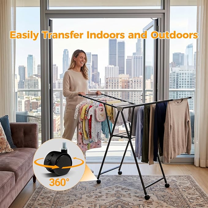 Clothes Rack, 2-Tier Drying Hanger, for 20 Pieces+, Foldable and Space Saving, Portable, Indoor or Outdoor Use, Solid Metal Clotheshorse, Nice for Mum, Gray (1.6 m Wing Length)