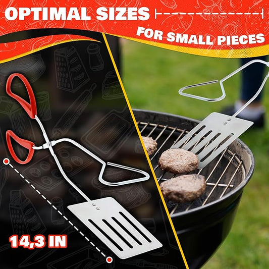 14.3" BBQ Spatula Tongs for Cooking - 2 in 1 One Hand Flip & Grip Stainless Steel Long Grill Tongs for Outdoor Grill, Ergonomic BBQ Turner - Multifunctional Grilling Spatula for Easter Outdoor Cooking