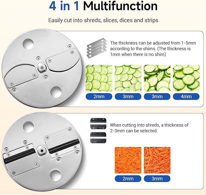 Commercial Vegetable Chopper 4 in 1 Vegetable Slicer Food Processor for Slicing Shredding Dicing and Slitting, with Cut-Resistant Gloves, for Commercial and Home Use 200W 110V