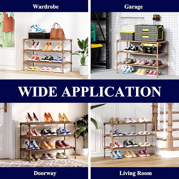 Kitsure Shoe Rack - Non-Woven Shoe Rack Shelf, Shoe Organizer for Closet, Entryway, Garage & Corridor, Stackable Shoe Shelves, 27.5" Wide - 3 Tier, Brown