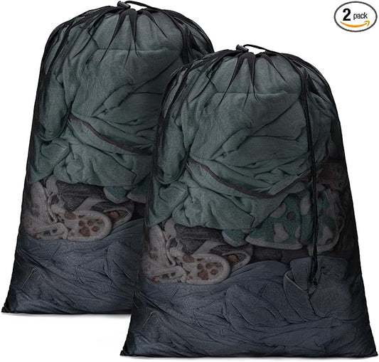 2 Pack Mesh Travel Laundry Bag 24" x 36"Extra Large Dirty Clothes Organizer | Machine Washable Dirty Clothes Organizer with Drawstring and ID Tag, Large Enough to Laundry Essentials forTravel