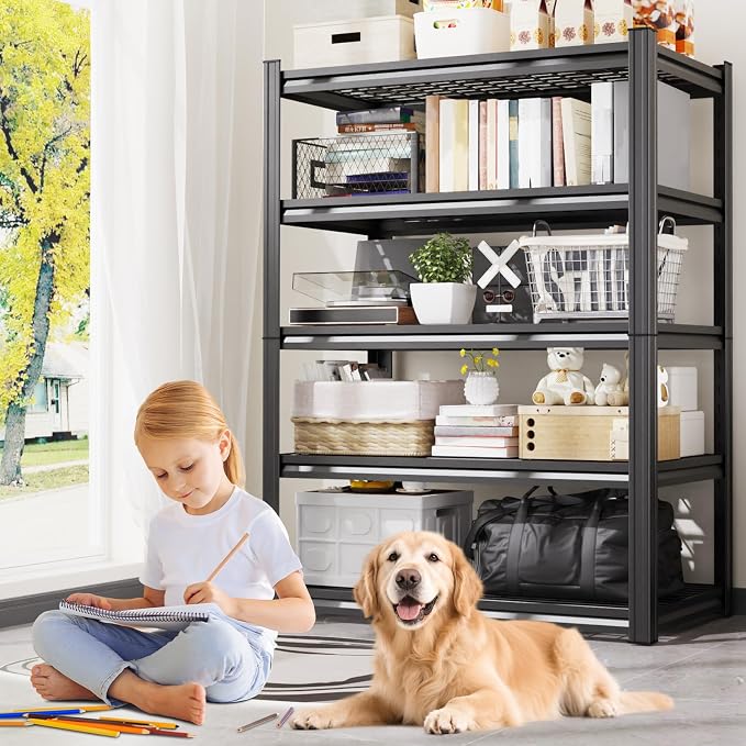 78" Hx46 W Heavy Duty Garage Shelving, 5-Tier Adjustable All Metal Wire Storage Rack, Utility Shelf for Garage, Warehouse, Basement, Pantry & Workshop, 78" H x 46" W x 20" D