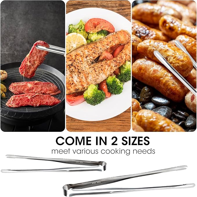 Precision Serrated Non-Slip Tips Cooking Tongs, 2 Pack Stainless Steel Cooking Tongs - Korean BBQ Tongs Long-Handled Anti-Slip Food Clips for Grilling, Frying & Serving