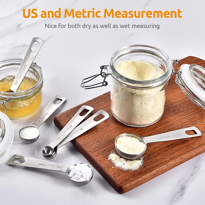 Measuring Spoons: U-Taste 18/8 Stainless Steel Measuring Spoons Set of 8 Piece: 1/8 tsp, 1/4 tsp, 1/3 tsp, 1/2 tsp, 3/4 tsp, 1 tsp, 1/2 tbsp & 1 tbsp Dry and Liquid Ingredients