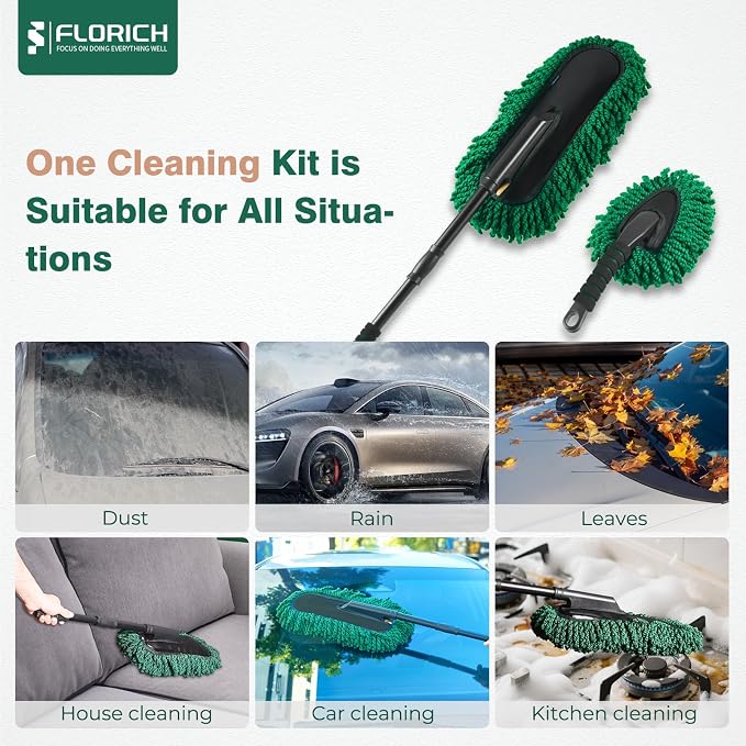 FLORICH Microfiber Car Duster Kit, Large Extendable Car Duster Exterior Scratch Free, Durable Car Brush Interior for Cars RV Truck