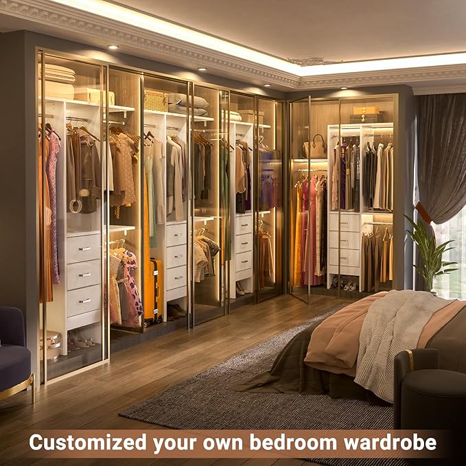 Besiost 4FT Small Closet System with 3 Fabric Drawers, 48'' Closet Organizer System With 3 Adjustable Shelves, Flexible Built-In Clothes Garment Rack for Small Space, 48" L x 13" W x 71" H, Pure White