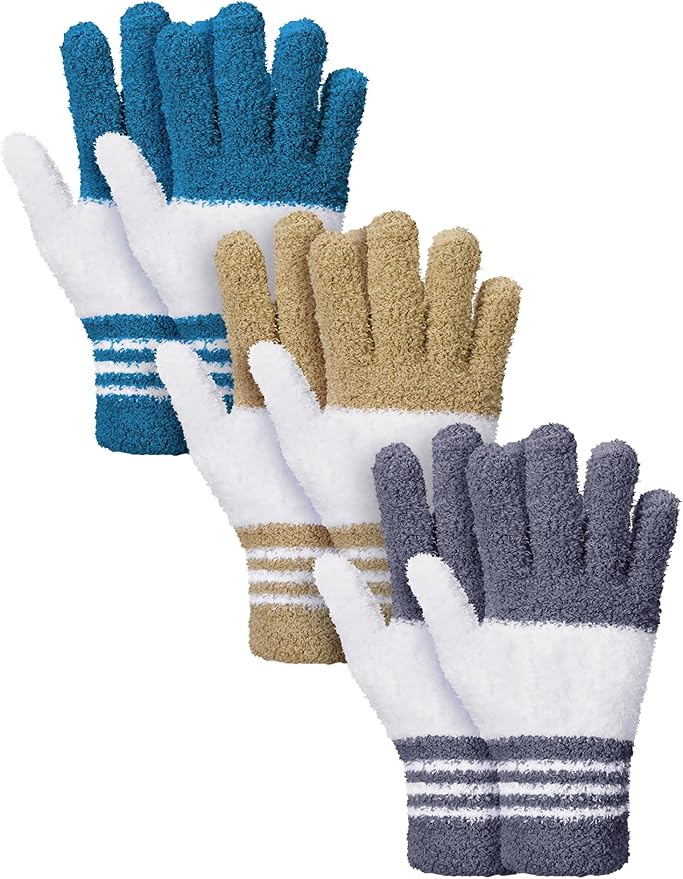 Patelai 3 Pairs Microfiber Plant Dusting Gloves Leaf Cleaning Gloves for Indoor Plants, Blinds, Furniture, House (Dark Blue,Gray,Khaki,White,Medium)