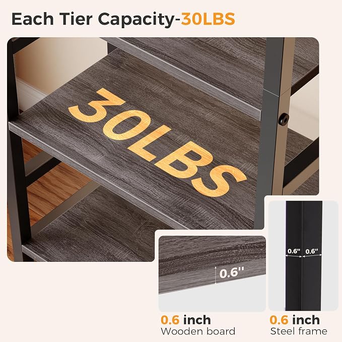DUMOS 5-Tier Bookshelf, Modern Tall Bookcase Book Shelf | Open Storage Display Shelf for Living Room, Bedroom, Home Office, Narrow Standing Shelving Unit for Books, CDs Wood Grey