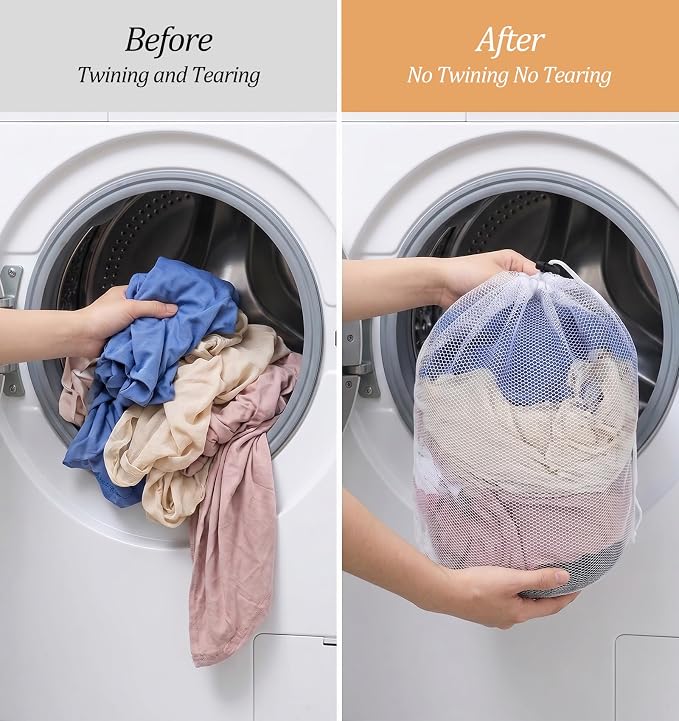 2 Pack Small Mesh Laundry Bags, Reusable Laundry Net with Drawstring for Machine Washable Net Laundry Bag for Travel, College Dorm