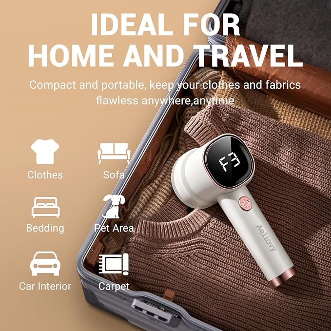 Fabric Shaver, 3 in 1 Lint Remover with Hair Remover Brush & Lint Rollers, Digital Led Display, 3 Speeds with Replaceable Blades, Remove Pilling for Clothes, Furniture, Sweater, Couch, Blanket, Pet