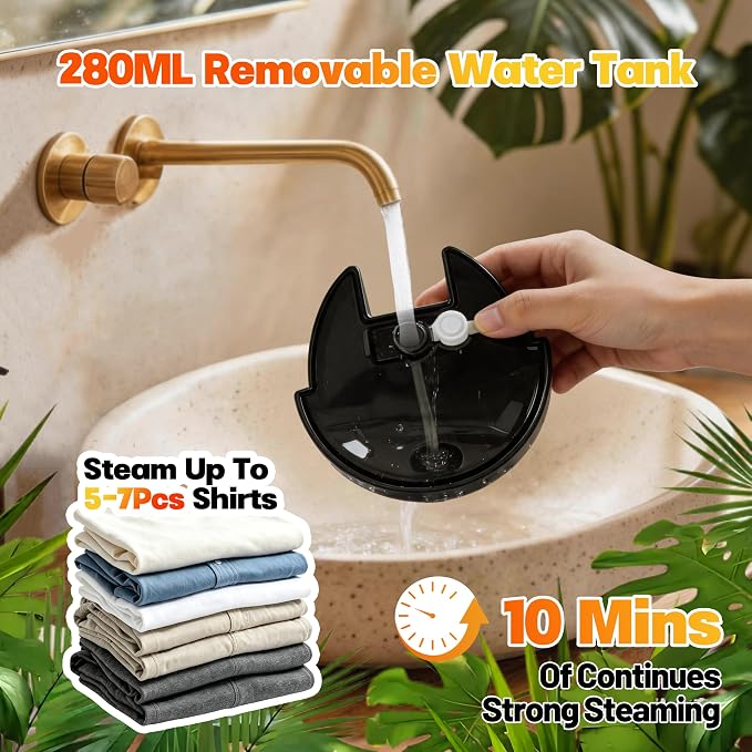 Handheld Steamer for Clothes, 1800W Powerful Steam & Fast Wrinkle Remover | 3 Steam Settings, 25S Fast Heat-up, 110-120V, Fabric Brush & 280ml Big Capacity, ideal for home & travel wrinkle removal
