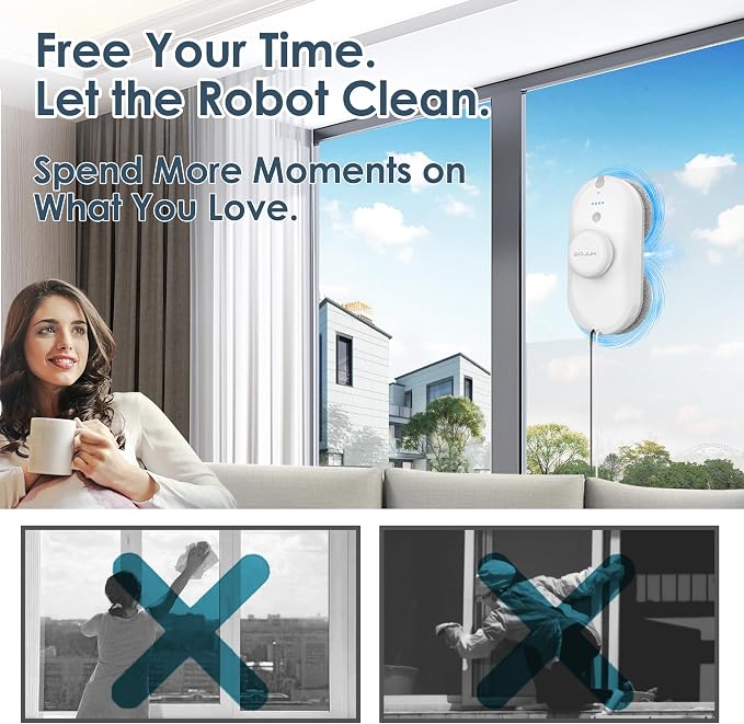 Window Cleaning Robot, 5000Pa Suction with Edge Detection | AI Smart Path Planning Dual Spray & UPS Anti-Drop with 10 Pads for Indoor/Outdoor High-Rise Windows