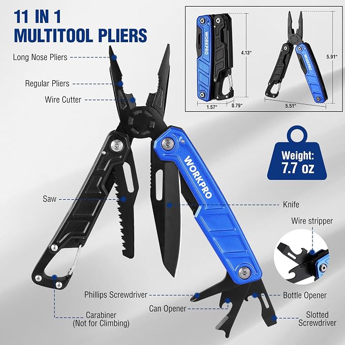 WORKPRO Multitool-11 in 1 Camping Tools with Mini Hammer | EDC Gear Multi Tools Hammer with Safety Lock and Pouch-Mini Multitools Gifts for Men and Women