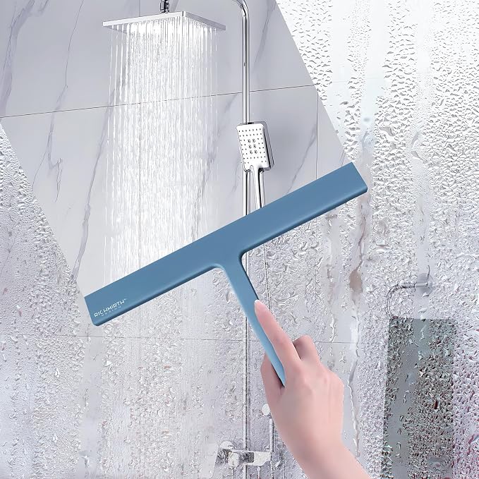 Large Shower Squeegee for Glass Doors, Richmirth 11 Inch Squiggy for Shower Glass Bathroom Squeegee Mop Wiper Cleaner Tool for Tile Wall, Car Glass, Window - Green