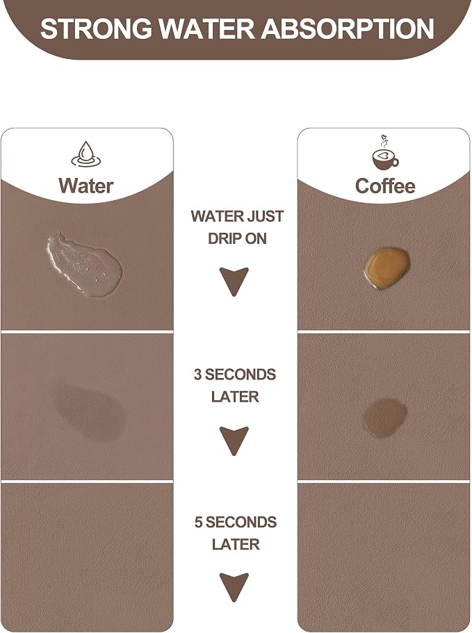 Dish Drying Mat for Kitchen Counter, 17" x 31.5"Dish Drying Pad with Non-slip Rubber Backed, Hide Stain Anti Absorbent for Kitchen Counter, Drying Mat for Coffee Machine Dish Rack (Brown)