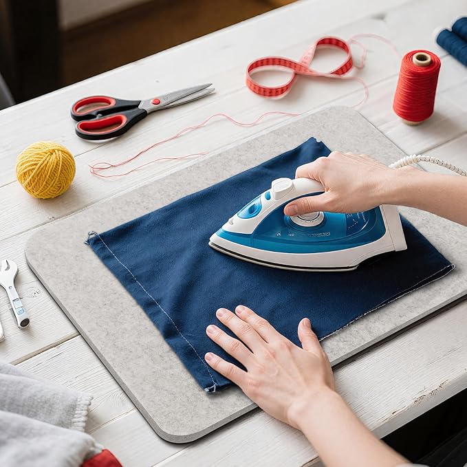 BREENHILL Wool Pressing Mat 13.5"x 17" – Portable Felt Ironing Mat for Quilting & Sewing, 1/2" Thick Heat Reflective Wool Pad（Light Gray）