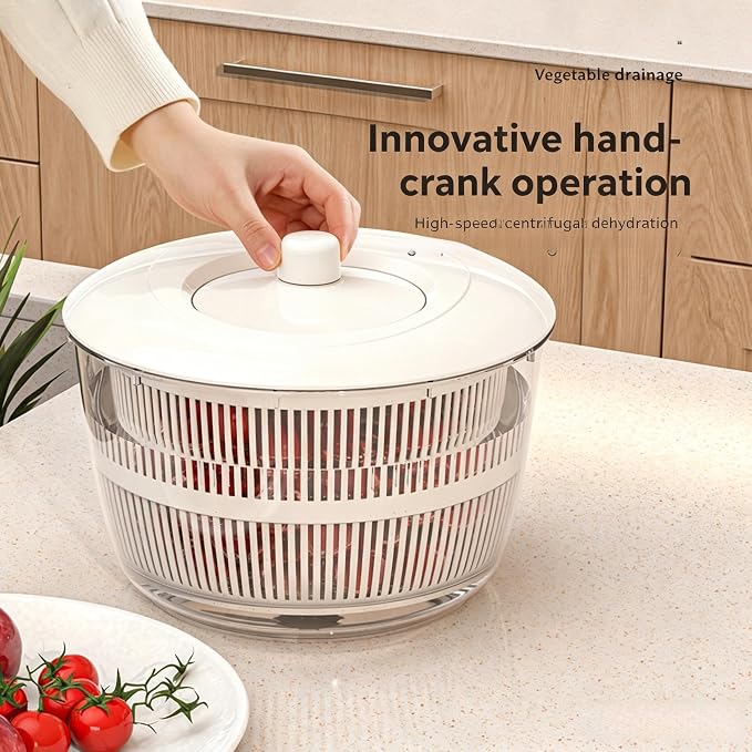 Manual Salad Spinner 5L Large, Rotary Handle Lettuce Spinner for Washing and Drying Salad Greens, Vegetable Washer and Fruit Dryer, 3-in-1 Colander & Serving Bowl | hand crank manual herb spinner salad tosser drainer bpa free kitchen gadgets healthy co...