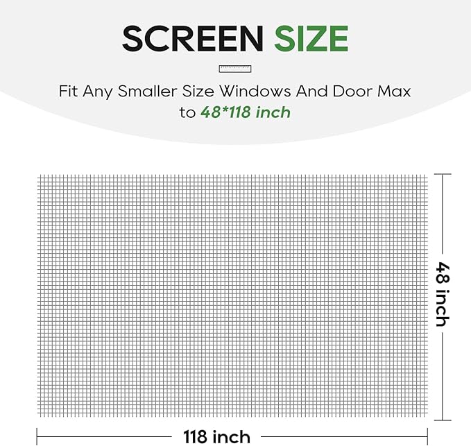 King&Charles Window Screen Door Mesh,48”x118” Gray for Window&Door Replace | Screen Repair Kit,Fiberglass-Durable & Visibility & Cuttable & Washble, Easy to Install/DIY for Patio & RV