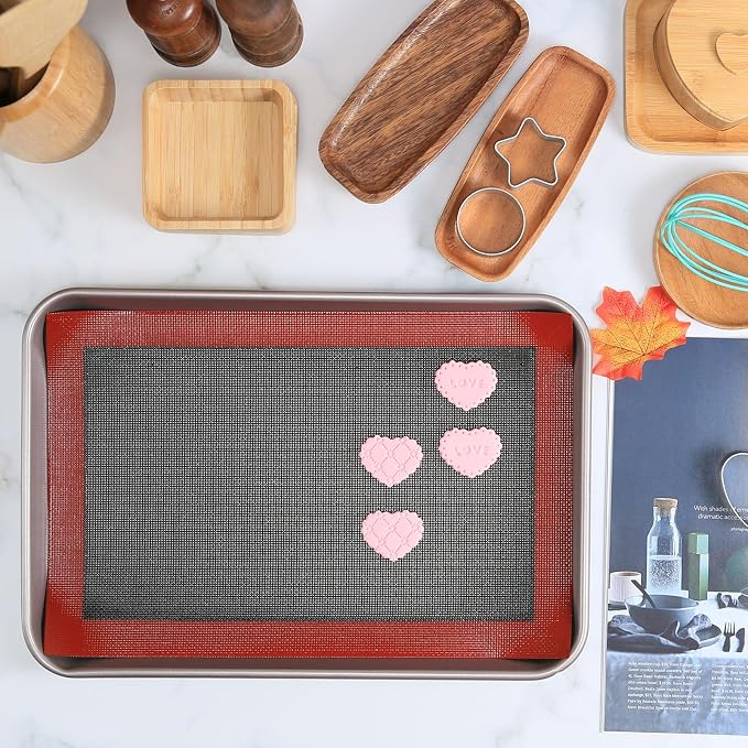 Perforated Silicone Baking Mat for Jelly Roll Pan, Non-Stick Eclair Baking Mat for 10 x 15-inch Tray Pan, 2 Pcs Mesh Cookie Sheet Liner for Homemade Bread, Sugar Cookie and Pastry