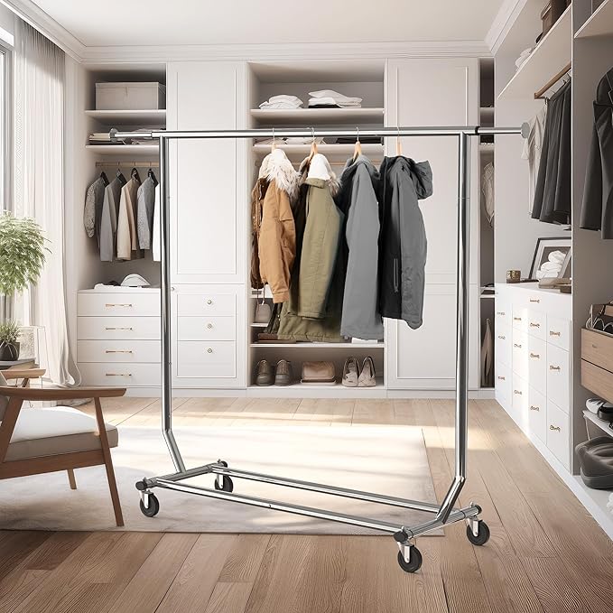 Simple Houseware Supreme Commercial Grade Clothing Garment Rack, Chrome | Holds Up to 250 lbs, Extendable Width from 50.25 to 75.25 Inches
