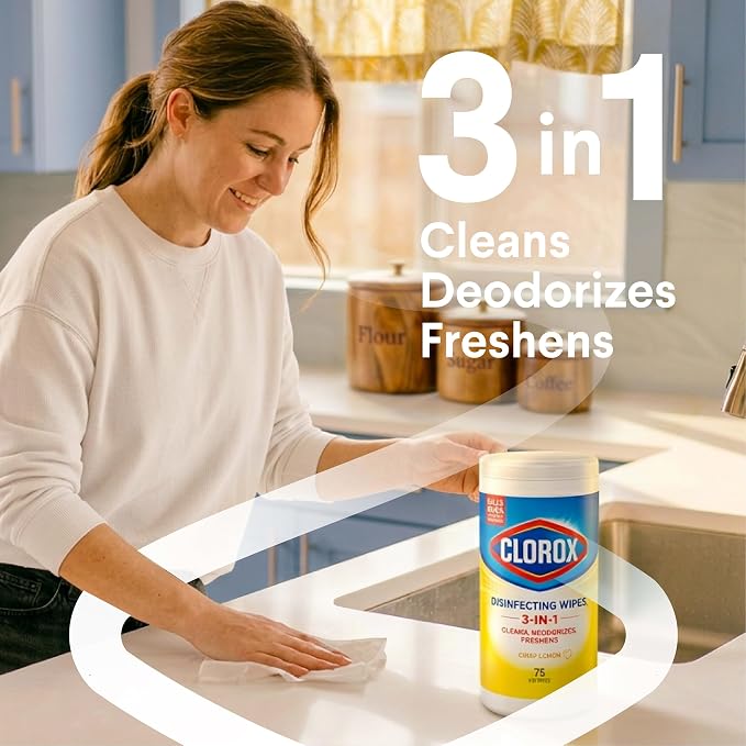 Clorox Disinfecting Wipes Back to School, Bleach Free, Crisp Lemon, 75 Count, Pack of 2 (Package May Vary)