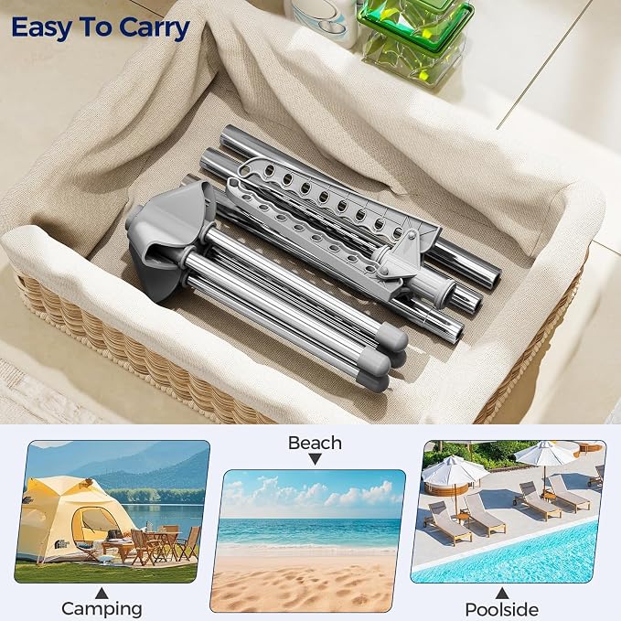 KINGBOARD Clothes Drying Rack, 59" H Laundry Drying Rack, 3 Rotatable Arms | 360° Rotatable Arms, 27 Hanger Holes, Stainless Steel, Tool-Free Setup, Portable for Travel & Small Home, Indoor, 27lbs Hold