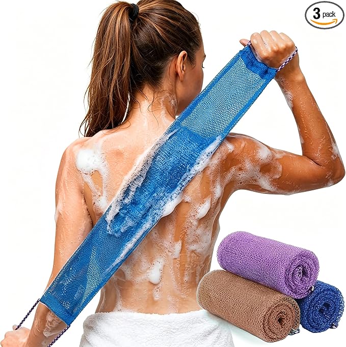 Dr.Pedi 3 Pieces African Net Sponge with Handles Long African Exfoliating Net Washcloth Bath Sponge Net Cloth Wash Net Body Back Scrubber for Shower Loofah