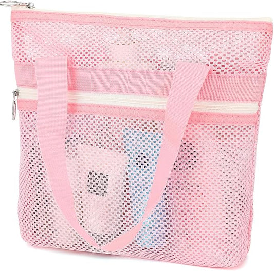 GYEUKHAM Portable Mesh Shower Caddy with 2 Zipper Pockets & Dual Handles, Quick-Drying Hanging Shower Tote for College Dorm, Gym, Travel & Camping, Pink