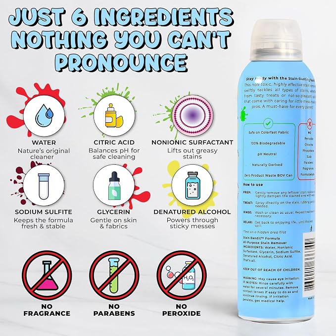Stain Remover Spray, 360° Continuous Spray Bottle, 4.2 Oz (Pack of 3) | Non-Toxic, Stain Remover Family Safe Formula, Effective Stain Cleaning Spray for Clothes, Carpet, Seats, Friendly Packaging