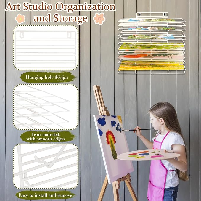 12 Shelves Art Drying Rack for Classroom, Paint Drying Rack, White | Drying Rack Classroom, Wall Art Storage Rack, Removable Shelves for Classrooms and Art Studios