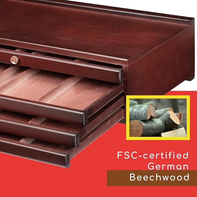 MEEDEN 4-Drawer Wood Artist Supply Storage Box, Portable Beechwood Multifunctional Pencil Brush Organizer Wood Box with Drawer&Compartments for Pastels, Pencils, Pens, Makeup Brushes(Deep Walnut)