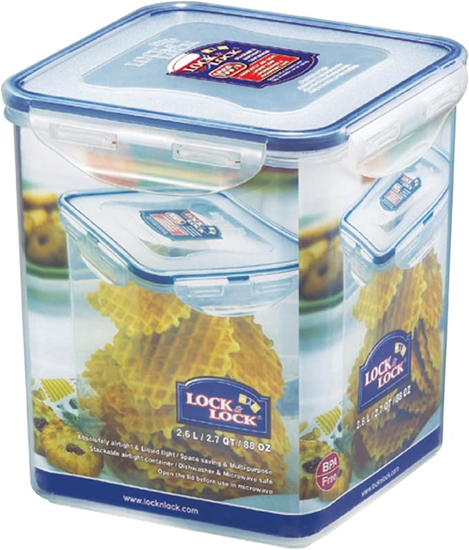 LOCK & LOCK Easy Essentials Plastic Food lids/Pantry Storage/Airtight containers, BPA Free, Square-11 Cup-for Sugar, Clear (Pack of 2)