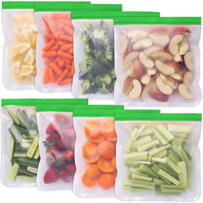 GREENZLA 8 Pack Reusable Gallon Freezer Bags | BPA-Free | Leakproof | Meal prep, marinating & freezer storage | Kid-friendly zipper