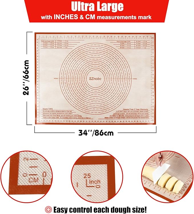 Silicone Pastry Mat 36X24 inch Baking mat Perfect for Dough, Pastry, Pie Crust, Fondant, Cookies, Bread, Pasta/Pizza,Pastry Board, Kitchen Counter Mat